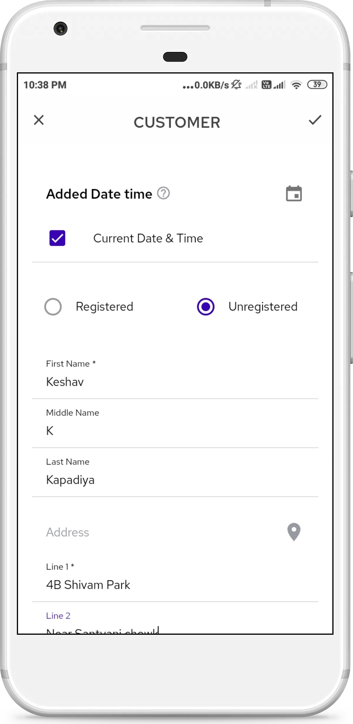 Customer Form Unregistered